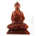 Sculpture - bouddha - assis sur lotus - bois massif - 40cm - marron chocolat Sculpture - bouddha - assis sur lotus - bois massif - 40cm - marron chocolat