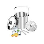 Seau � gla�ons - isotherme 13l - acier inoxydable 304 - couleur argent - avec couvercle et pince