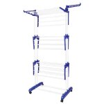 Séchoir à linge tour 3 Étages avec ailes latérales étendoir sur roulettes bleu foncé et blanc Séchoir à linge tour 3 Étages avec ailes latérales étendoir sur roulettes bleu foncé et blanc