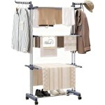 S�choir � linge tour 4 niveaux avec roulettes et 6 ailes pliables �tendoir inox gain de place 76�50�172 ...