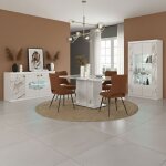 S�jour complet buffet + table repas + vitrine 2 portes blanc et imitation marbre - etolis