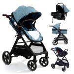 Sekey poussette combin�e 3 en 1 bleue buggy de voyage b�b� avec position allong�e si�ge auto syst�me ...
