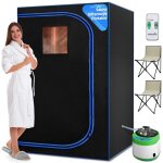 Serenelife sauna infrarouge portable - 2 personnes - avec g�n�rateur de vapeur 2 chaises pliables et ...