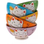Srie de 5 bols en couleurs - motifs maneki neko japonais