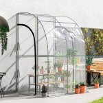 Serre de jardin adoss�e - akozon - 9872 - b�che pvc transparente anti - uv - 2 portes zipp�es enroulables ...