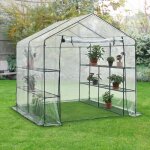 Serre de jardin grünau en acier et pvc avec étagères intégrées 200 x 200 x 220 cm Serre de jardin grünau en acier et pvc avec étagères intégrées 200 x 200 x 220 cm