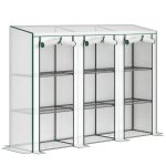 Serre de jardin - outsunny - �tag�res m�talliques � 3 niveaux - 3 portes enroulables zipp�es - toit inclin� ...