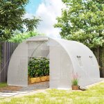 Serre de jardin tunnel 9 m� 4 fen�tres porte zipp�e enroulable ch�ssis acier galvanis� b�che pe 3 x 3 ...