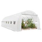 Serre de jardin tunnel outsunny 24m� 8l x 3l x 2h m - 16 fen�tres porte zipp�e enroulable acier galvanis� ...
