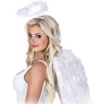 Serre - tte aurole dange - boland - satin blanc - plumes blanches - filaments argents
