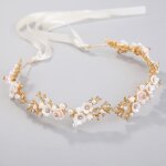 Serre tete de mariage perle bijou cheveux avec ruban bandeaux de mariage or rose accessoires cristaux ...