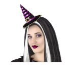 Serre - t�te mini chapeau de sorci�re ray� noir et violet adulte