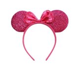 Serre - tte oreilles minnie disney rose - accessoire disneyland anniversaire scintillant et n?ud  paillettes ...