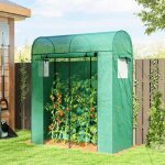 Serre � tomates serre tunnel avec porte sectionnelle fen�tre grillag�e toit vo�t� 170 x 68 x 200 cm verte ...