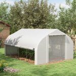 Serre tunnel de jardin 12 m� serre de jardin tunnel avec porte et 8 fen�tres b�che pe 140 g / m� 400 ...