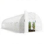 Serre tunnel de jardin - outsunny - 24m� 295x798x199cm - avec portes et 12 fen�tres avec moustiquaires ...