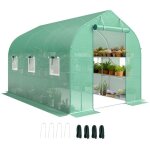 Serre tunnel de jardin - outsunny - porte enroulable et 6 fen�tres - �tag�res int�gr�es - b�che pe - ...