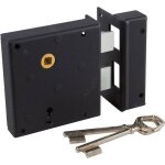 Serrure en applique noire droite � fouillot - cl� l - axe � 65 mm - alsace - jpm