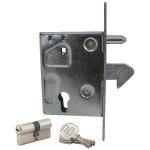 Serrure � crochet - 0954 - t�le galvanis�e - cylindre europ�en + 3 cl�s - profondeur encastrement 96 ...