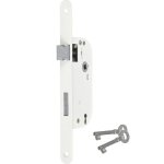 Serrure � larder � cl� axe 40 mm blanc a encastrer r�versible bouts ronds nf