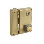 Serrure monopoint en applique - bricard - alpha 452111 - laqu�e vieil or - cylindre rond �26 mm - 1 point ...