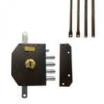 Serrure de s�ret� pour porte dentr�e avec tringles en applique 6 points marron droite axe 60 mm 5 cl�s ...