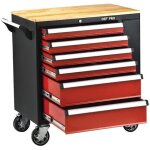Servante datelier plateau bois - 6 tiroirs - defpro - acier - rouge