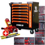 Servante datelier bm tools 9 / 7 monster - edition - orange 7 tiroirs pleins 257 outils + cric hydraulique ...