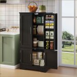 Servers sideboards &amp buffets - buffet cuisine 4 portes lumi�re led sensorielle - noir 120x60x40cm