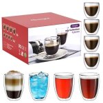 Service a cafe - haopyou - coffret de 8 tasses en verre - 4x80ml et 4x250ml - double paroi - design contempora ...