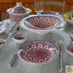 Service  couscous assiettes creuses bakir rouge - 6 pers
