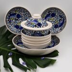 Service � couscous assiettes jattes poissons bleus - 6 pers