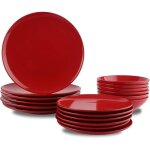 Service de table 18 pi�ces en gr�s pour 6 personnes rouge flamboyant rouge flamboyant