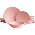 Service de table en fa�ence - vetobiol - 12 pi�ces - design naturel - rose - passe au lave - vaisselle ...