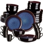 Service - tectake - set de vaisselle mare 30 pi�ces en fa�ence �maill�e 6 personnes fait main compatible ...