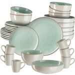 Service - tectake - set de vaisselle mare 30 pi�ces en fa�ence �maill�e 6 personnes fait main compatible ...