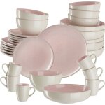 Service - tectake - set de vaisselle mare 30 pi�ces en fa�ence �maill�e 6 personnes fait main compatible ...