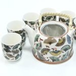 Service à thé - théière et ses 6 tasses - eventails Service à thé - théière et ses 6 tasses - eventails