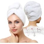 Serviette de bain - non spécifié - lot de 2 - 100 % coton - turban avec bouton - blanc Serviette de bain - non spécifié - lot de 2 - 100 % coton - turban avec bouton - blanc