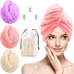 Serviette cheveux - zgeer - 3 pcs - microfibre - design avec bouton - rose brun gris