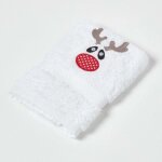 Serviette invit brode renne de nol en coton 30 x 50 cm