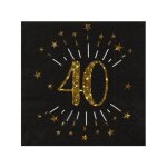 10 serviettes papier joyeux anniversaire 40 noir et or 18 33 x 33 cm - noir