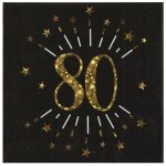 Serviettes en papier - santex - 6790 - 80 - noir / or - 10 pices - 3 plis - anniversaire 80 ans