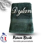 Serviette personnalise broderie prnom verte foncee 100 x 50 cm 1) valider votre commande 2) envoyer ...