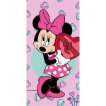 Serviette de plage - disney - minnie : chocolats - coton 100% - rose - 70 x 140 cm
