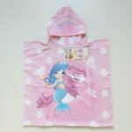 Serviette poncho de bain  capuche - sirne et licorne - micro fibres - rose - 60x120 cm