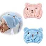 Serviette s�chage cheveux - marque - bandana absorbant ours - 2 pi�ces - rose et bleu - fibre polyester ...