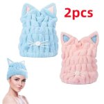 Serviette de s�chage cheveux - non sp�cifi� - mod�le avec oreilles de chat - molleton - 23x27 cm - lot ...