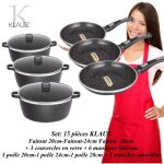 Set de cuisine - klaus - 15 pices - revtement pierre - 100% antiadhsif - compatible tous feux