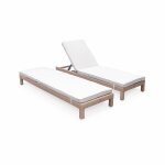 Set de 2 bains de soleil en r�sine tress�e. transats - pisa x2 - naturel. coussins beige